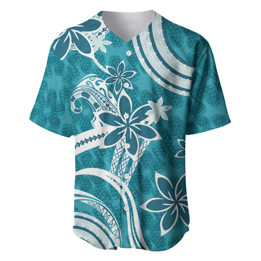 Hawaii Pupuala Plumeria Teal Baseball Jersey Polynesian Pattern LT01 Teal - Polynesian Pride