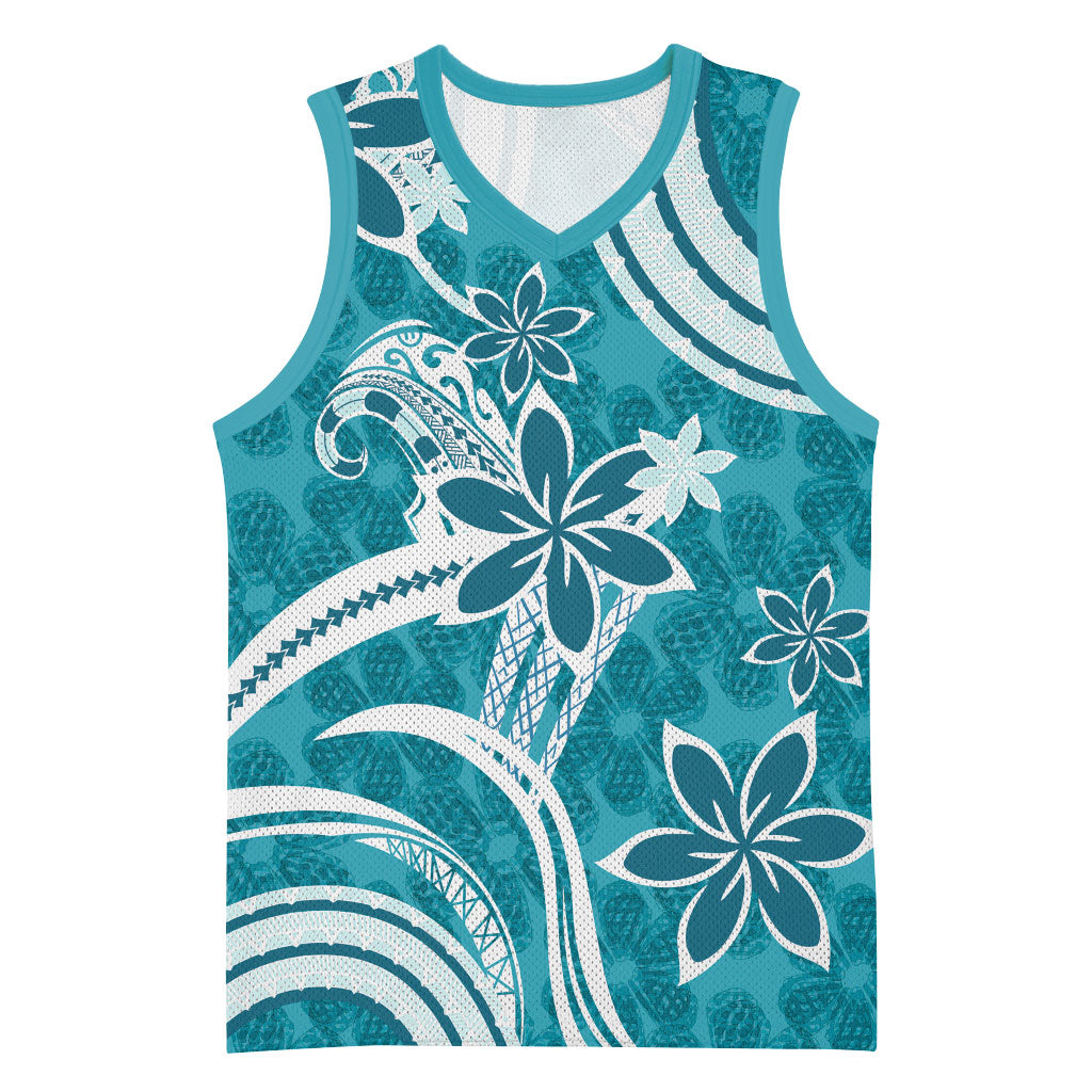 Hawaii Pupuala Plumeria Teal Basketball Jersey Polynesian Pattern LT01 Unisex Teal - Polynesian Pride