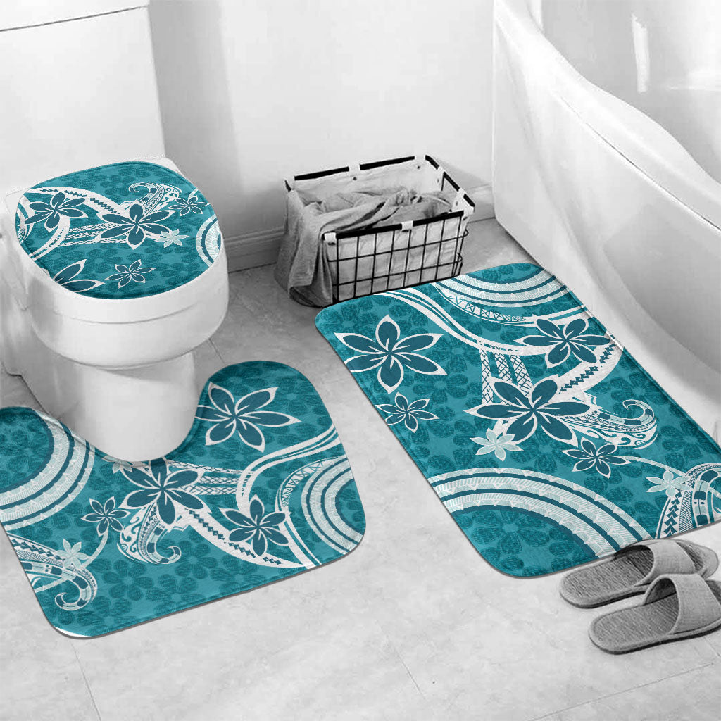 Hawaii Pupuala Plumeria Teal Bathroom Set Polynesian Pattern LT01 Mat Set Only (3 pcs) One Size Teal - Polynesian Pride