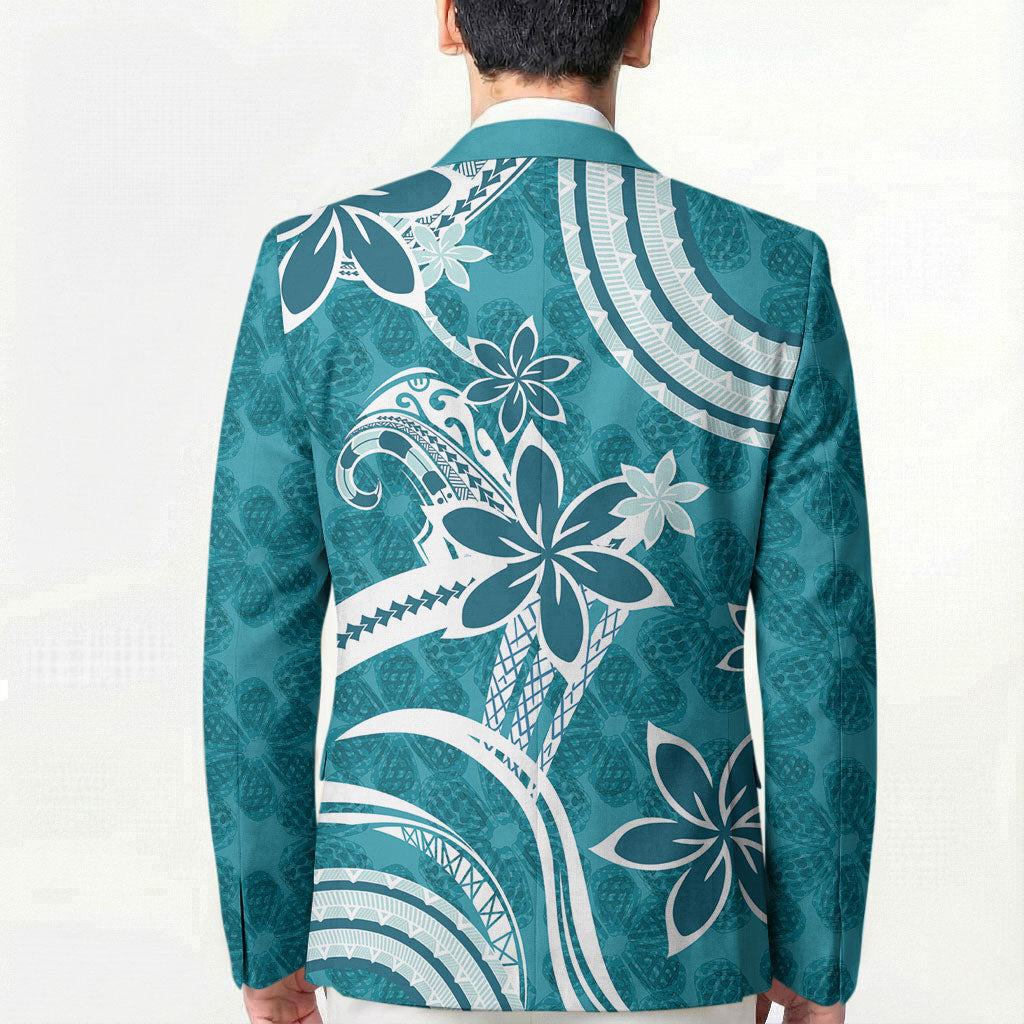 Hawaii Pupuala Plumeria Teal Blazer Polynesian Pattern LT01 - Polynesian Pride