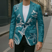 Hawaii Pupuala Plumeria Teal Blazer Polynesian Pattern LT01 - Polynesian Pride