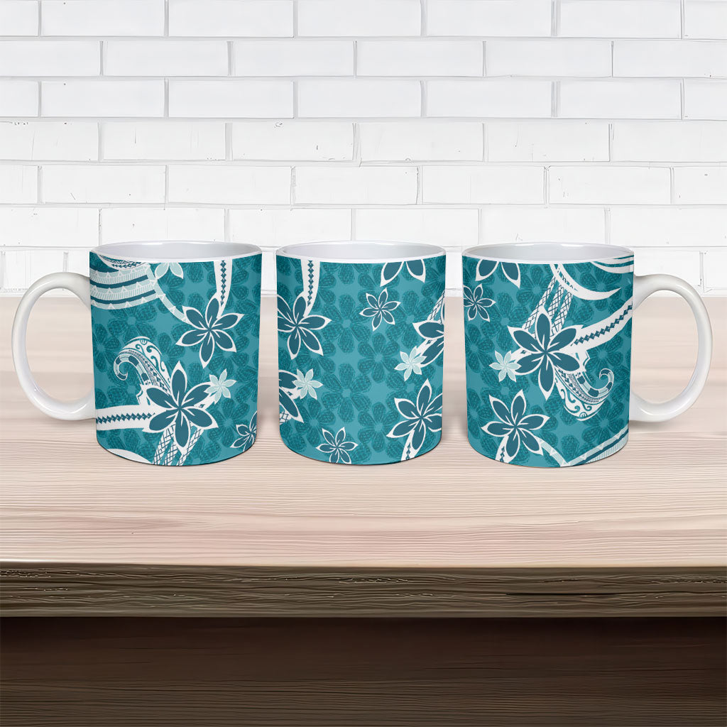 Hawaii Pupuala Plumeria Teal Ceramic Mug Polynesian Pattern LT01 - Polynesian Pride