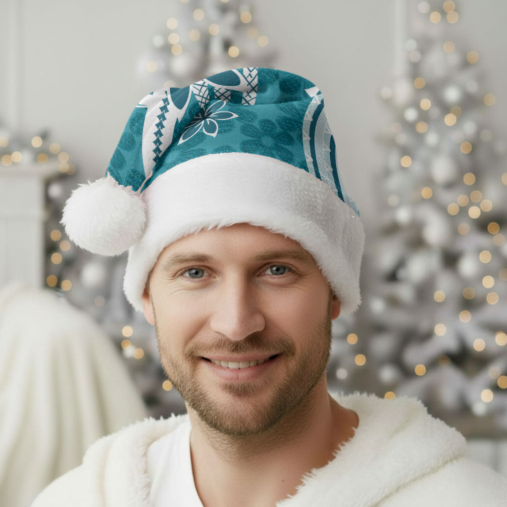 Hawaii Pupuala Plumeria Teal Christmas Santa Hat Polynesian Pattern LT01 - Polynesian Pride