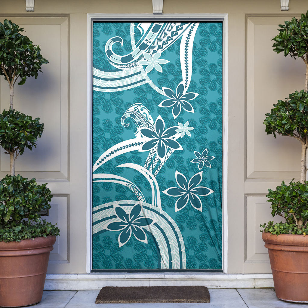 Hawaii Pupuala Plumeria Teal Door Cover Polynesian Pattern LT01 Teal - Polynesian Pride