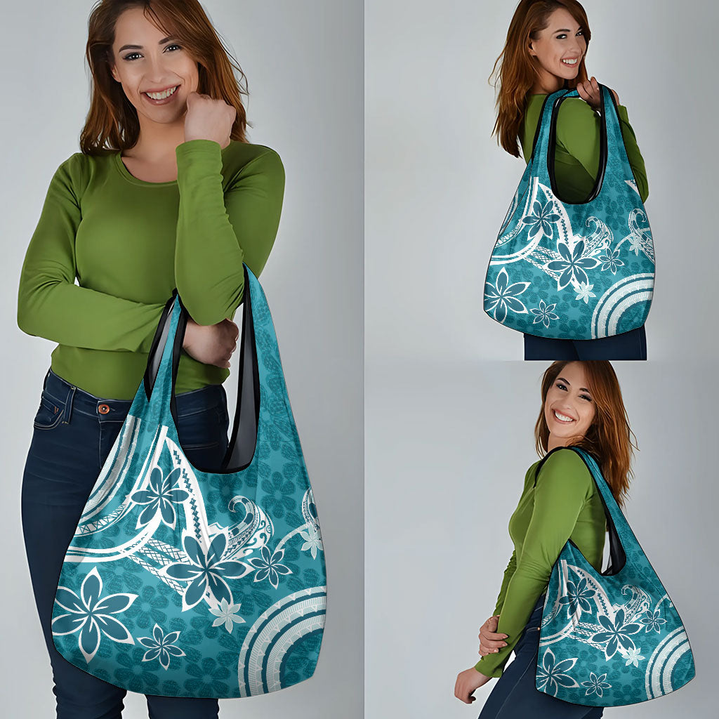 Hawaii Pupuala Plumeria Teal Grocery Bag Polynesian Pattern LT01 - Polynesian Pride