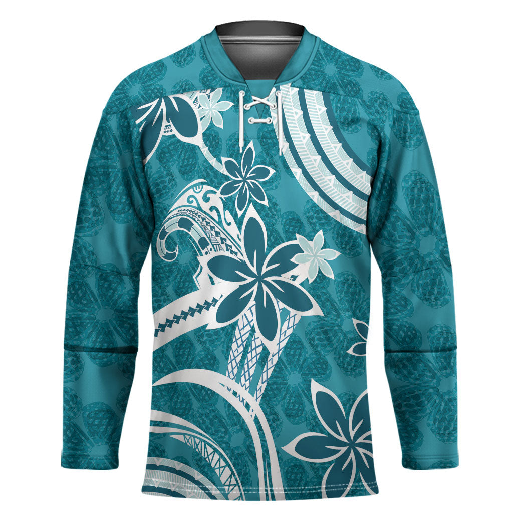 Hawaii Pupuala Plumeria Teal Hockey Jersey Polynesian Pattern LT01 Unisex Teal - Polynesian Pride