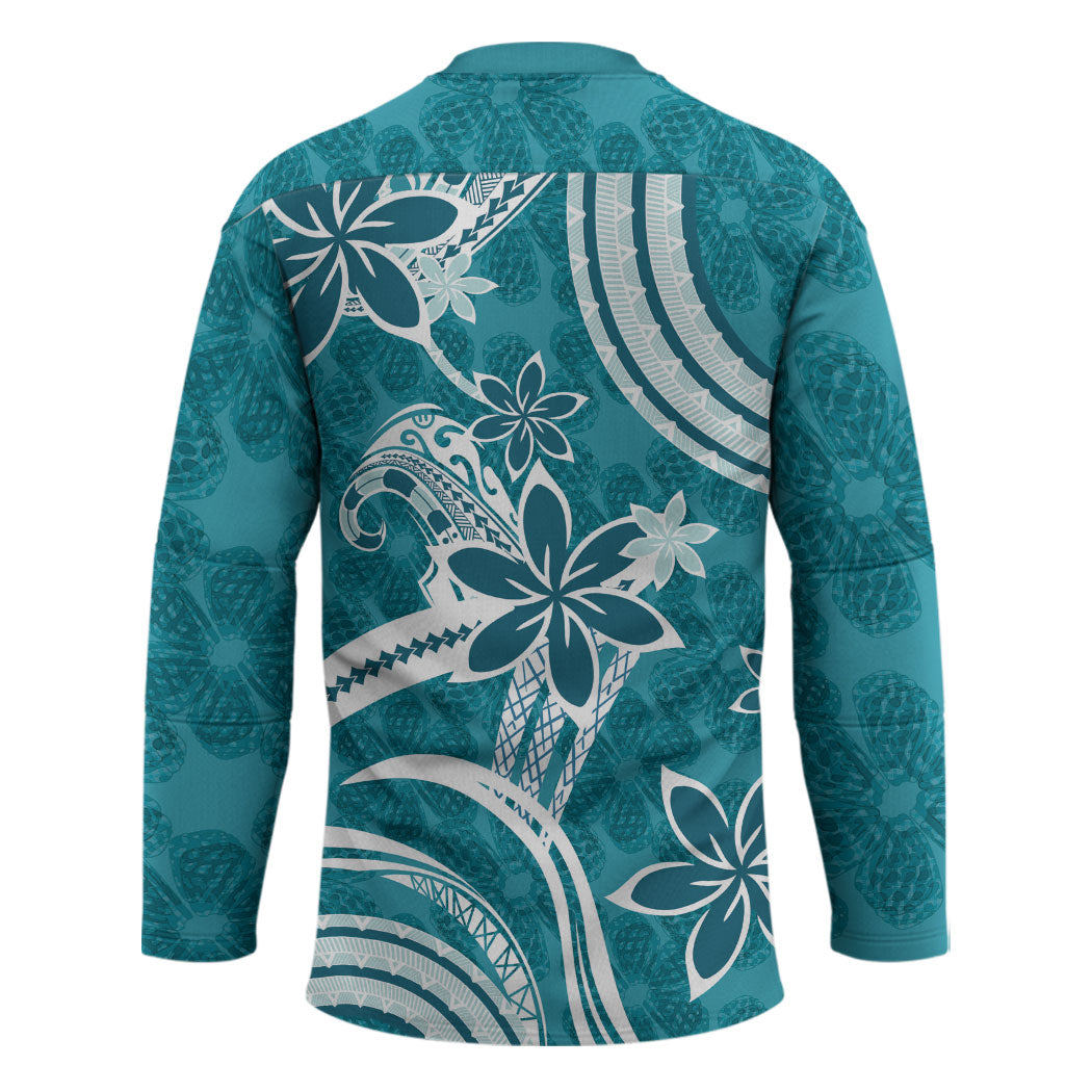 Hawaii Pupuala Plumeria Teal Hockey Jersey Polynesian Pattern LT01 - Polynesian Pride