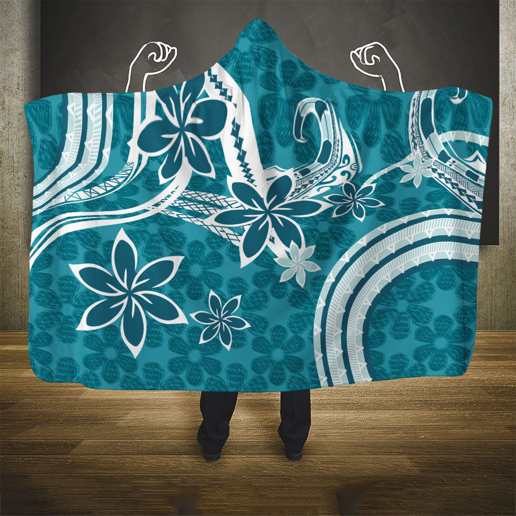 Hawaii Pupuala Plumeria Teal Hooded Blanket Polynesian Pattern LT01 - Polynesian Pride