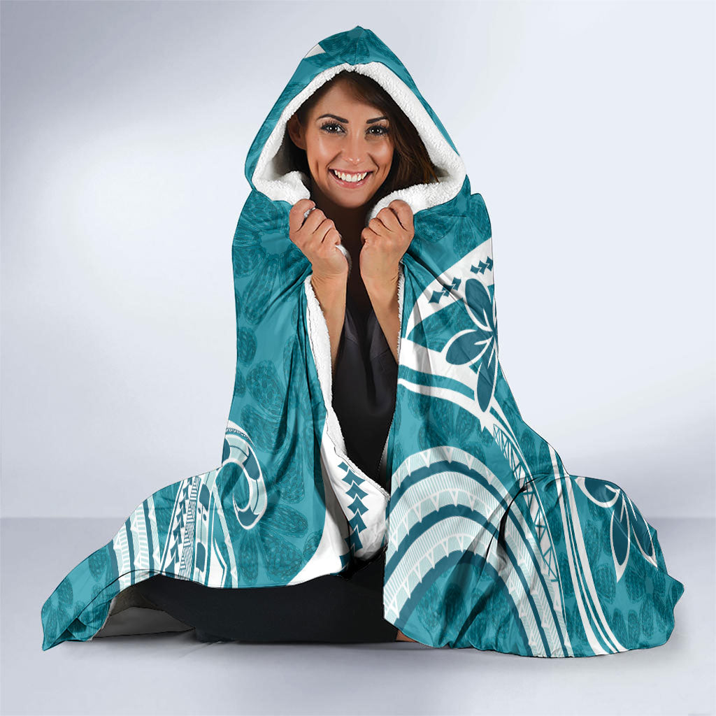Hawaii Pupuala Plumeria Teal Hooded Blanket Polynesian Pattern LT01 - Polynesian Pride