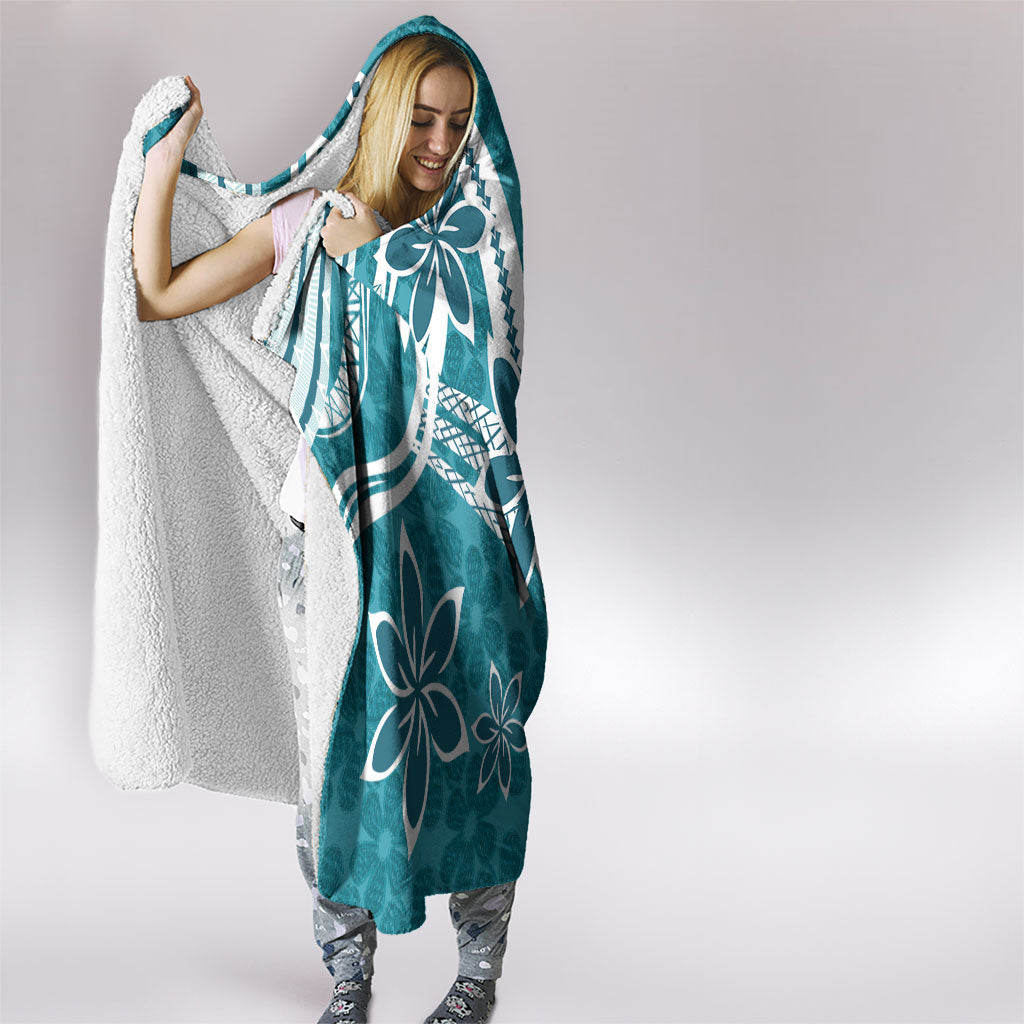Hawaii Pupuala Plumeria Teal Hooded Blanket Polynesian Pattern LT01 - Polynesian Pride