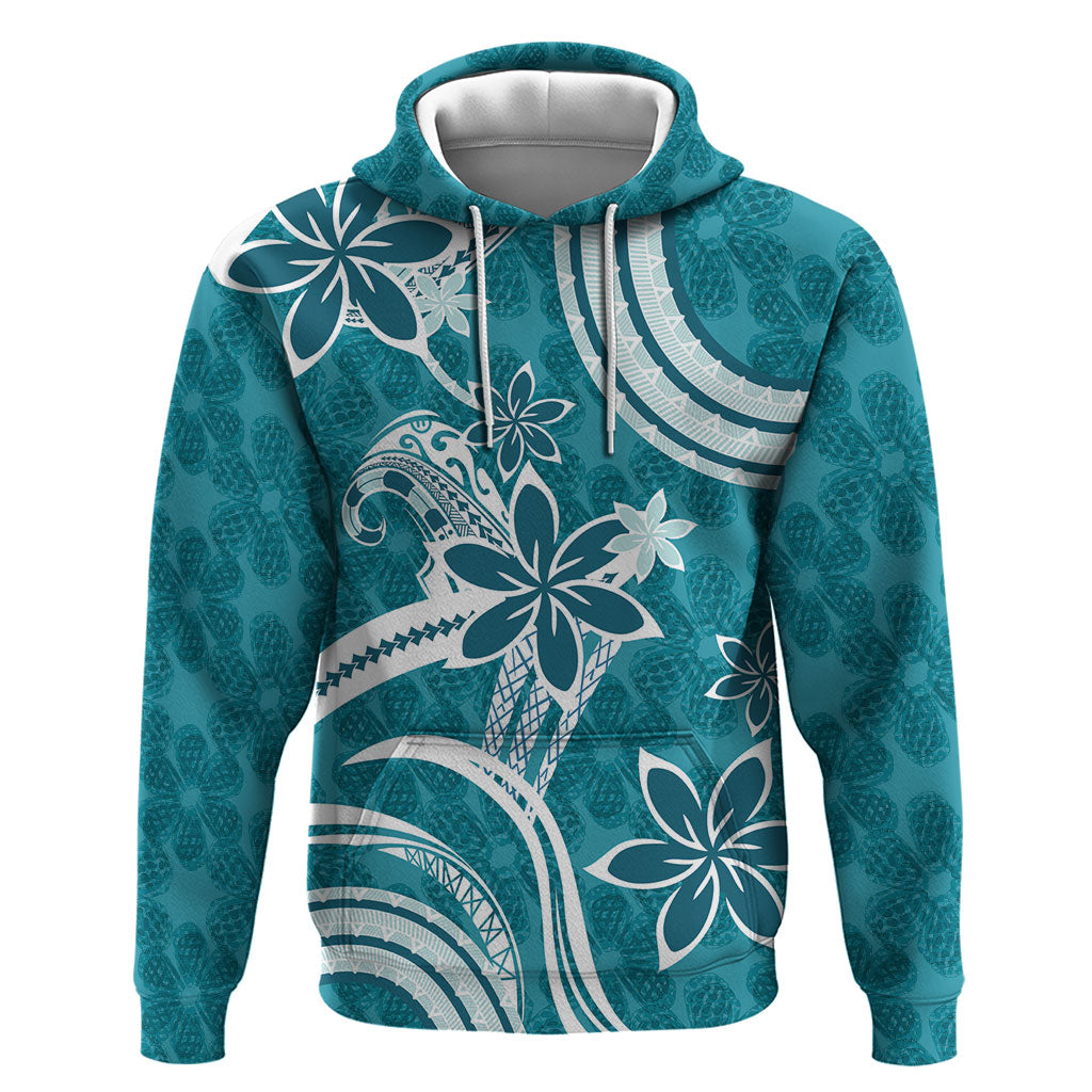 Hawaii Pupuala Plumeria Teal Hoodie Polynesian Pattern LT01 Pullover Hoodie Teal - Polynesian Pride