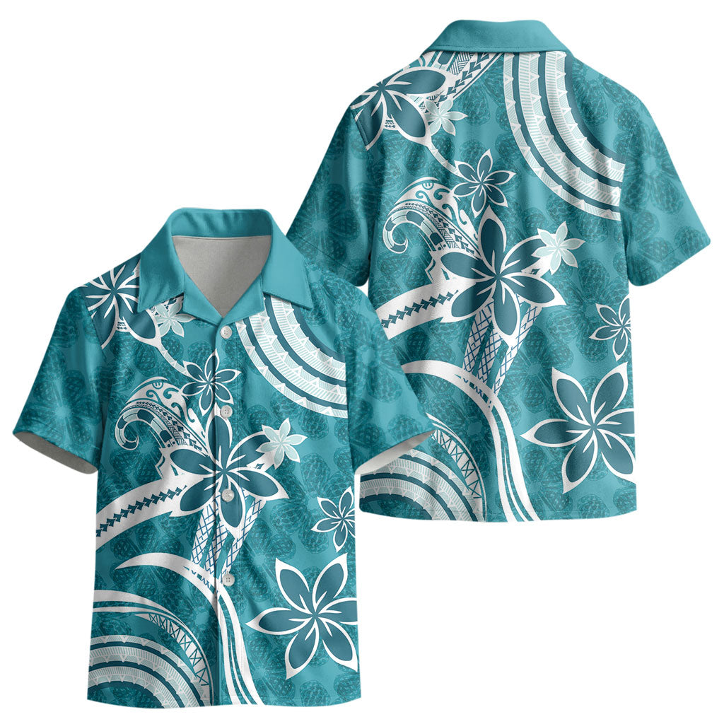 Hawaii Pupuala Plumeria Teal Kid Hawaiian Shirt Polynesian Pattern LT01 - Polynesian Pride