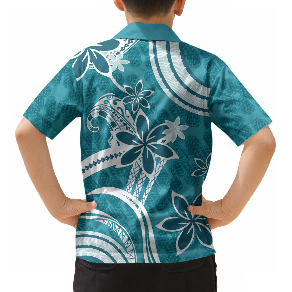 Hawaii Pupuala Plumeria Teal Kid Hawaiian Shirt Polynesian Pattern LT01 - Polynesian Pride