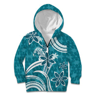 Hawaii Pupuala Plumeria Teal Kid Hoodie Polynesian Pattern LT01 Zip Hoodie Teal - Polynesian Pride