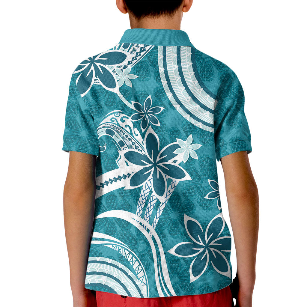 Hawaii Pupuala Plumeria Teal Kid Polo Shirt Polynesian Pattern LT01 - Polynesian Pride