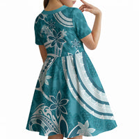 Hawaii Pupuala Plumeria Teal Kid Short Sleeve Dress Polynesian Pattern LT01 - Polynesian Pride