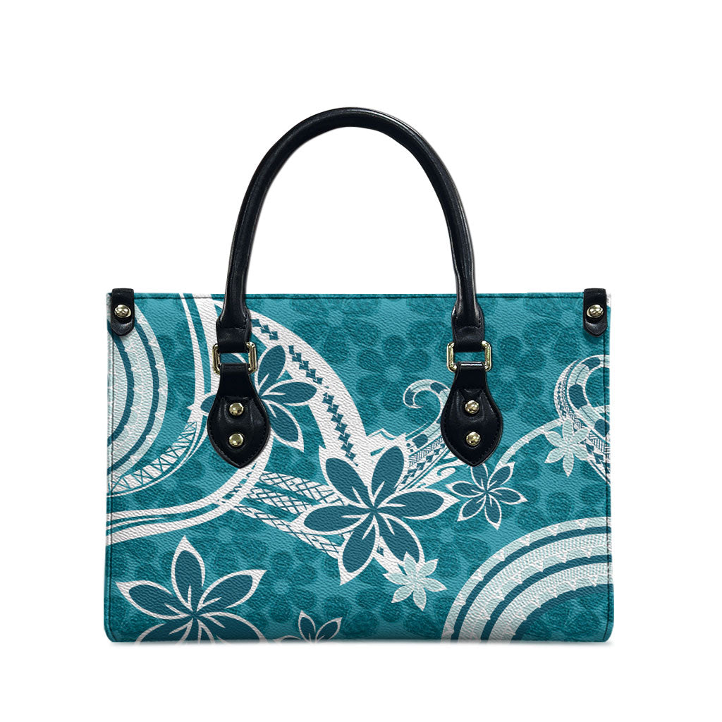 Hawaii Pupuala Plumeria Teal Leather Bag Polynesian Pattern LT01 - Polynesian Pride