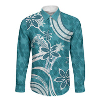 Hawaii Pupuala Plumeria Teal Long Sleeve Button Shirt Polynesian Pattern LT01 Unisex Teal - Polynesian Pride