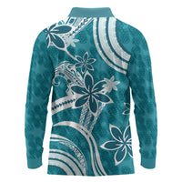 Hawaii Pupuala Plumeria Teal Long Sleeve Polo Shirt Polynesian Pattern LT01 - Polynesian Pride