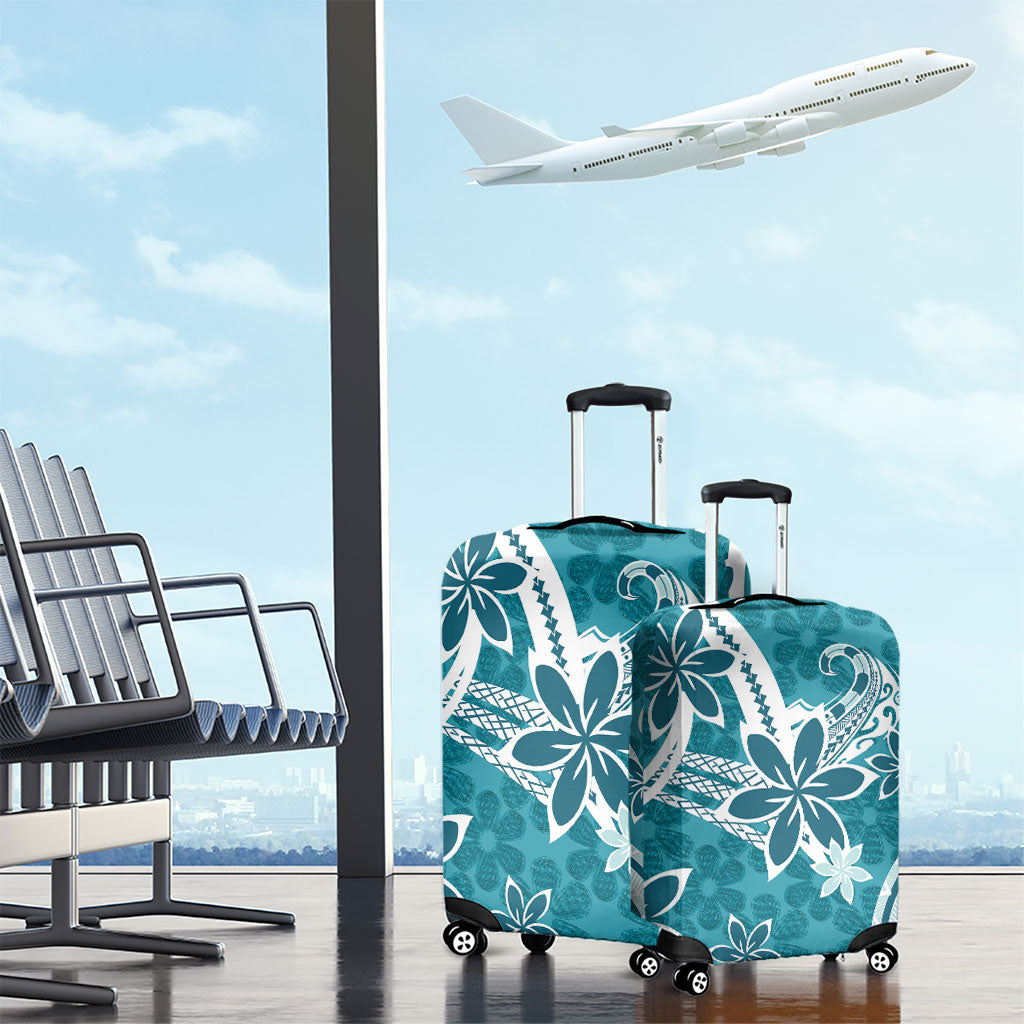 Hawaii Pupuala Plumeria Teal Luggage Cover Polynesian Pattern LT01 - Polynesian Pride