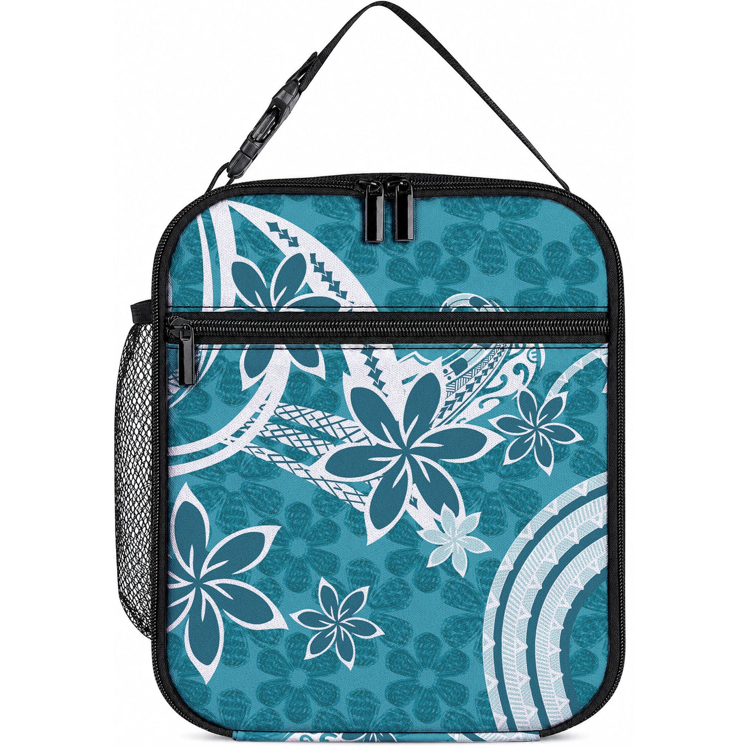Hawaii Pupuala Plumeria Teal Lunch Bag Polynesian Pattern LT01 10.2 × 8.3 × 4.3 inch Teal - Polynesian Pride