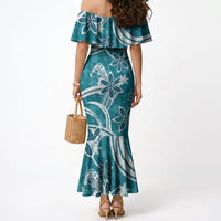 Hawaii Pupuala Plumeria Teal Mermaid Dress Polynesian Pattern LT01 - Polynesian Pride
