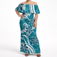 Hawaii Pupuala Plumeria Teal Off Shoulder Maxi Dress Polynesian Pattern LT01 Women Teal - Polynesian Pride