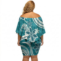 Hawaii Pupuala Plumeria Teal Off Shoulder Short Dress Polynesian Pattern LT01 - Polynesian Pride