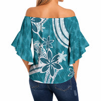 Hawaii Pupuala Plumeria Teal Off Shoulder Wrap Waist Top Polynesian Pattern LT01 - Polynesian Pride