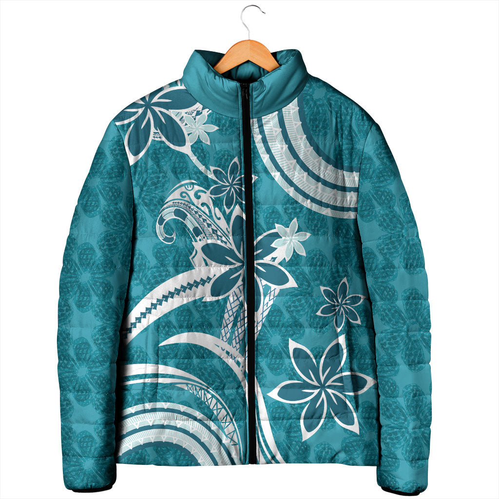 Hawaii Pupuala Plumeria Teal Padded Jacket Polynesian Pattern LT01 - Polynesian Pride