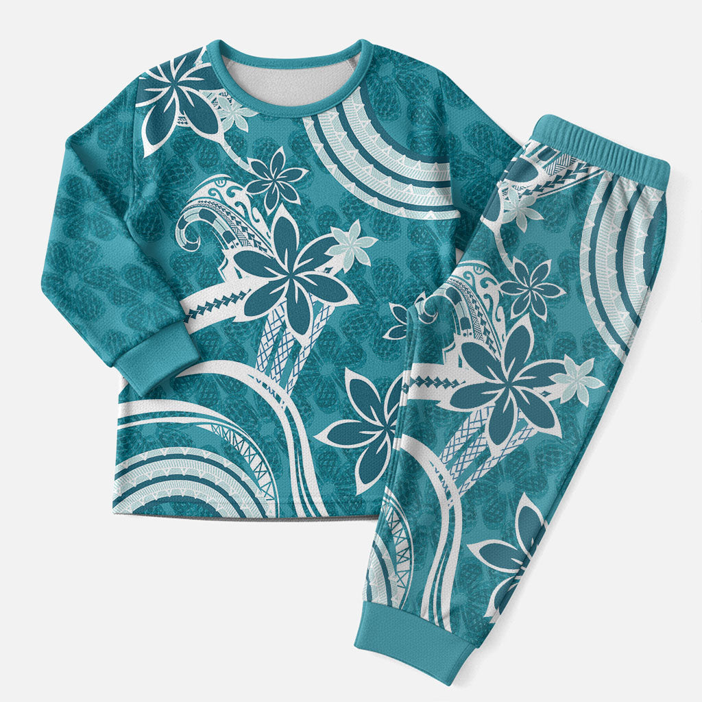 Hawaii Pupuala Plumeria Teal Christmas Pajama Set Polynesian Pattern LT01 Men Teal - Polynesian Pride