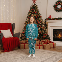 Hawaii Pupuala Plumeria Teal Christmas Pajama Set Polynesian Pattern LT01 Kid Teal - Polynesian Pride