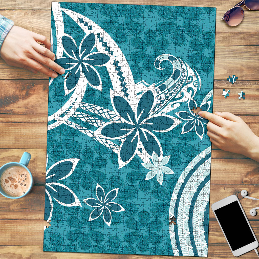 Hawaii Pupuala Plumeria Teal Puzzle Polynesian Pattern LT01 Teal - Polynesian Pride