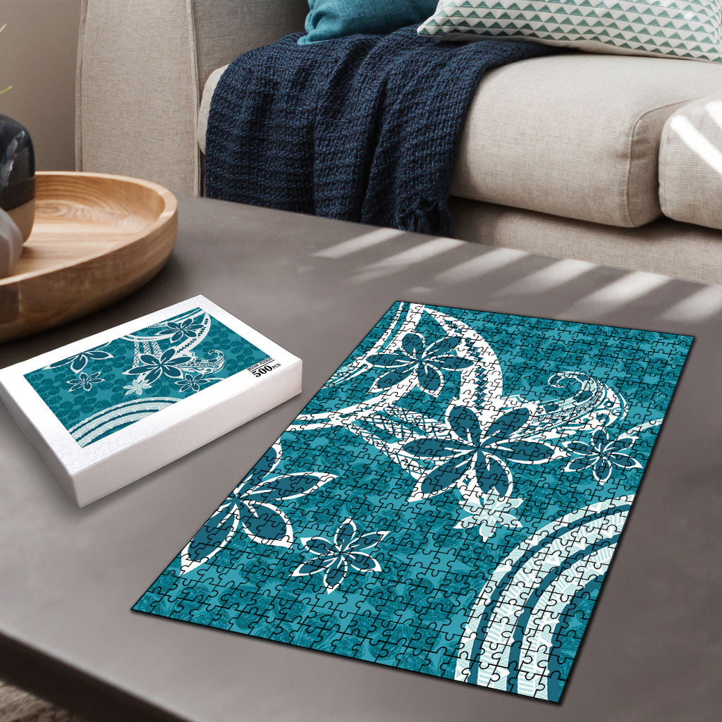 Hawaii Pupuala Plumeria Teal Puzzle Polynesian Pattern LT01 - Polynesian Pride