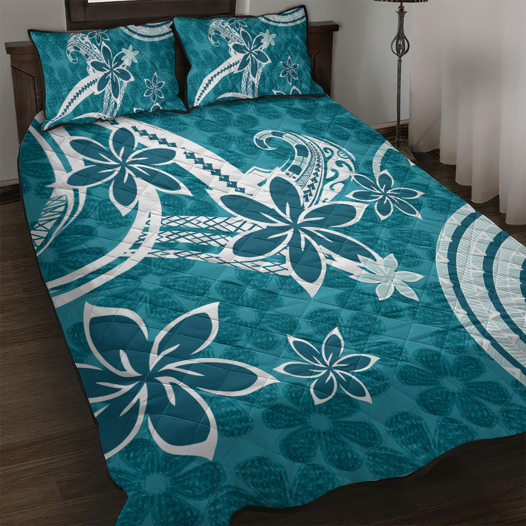 Hawaii Pupuala Plumeria Teal Quilt Bed Set Polynesian Pattern LT01 Teal - Polynesian Pride