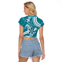 Hawaii Pupuala Plumeria Teal Raglan Cropped T Shirt Polynesian Pattern LT01 - Polynesian Pride