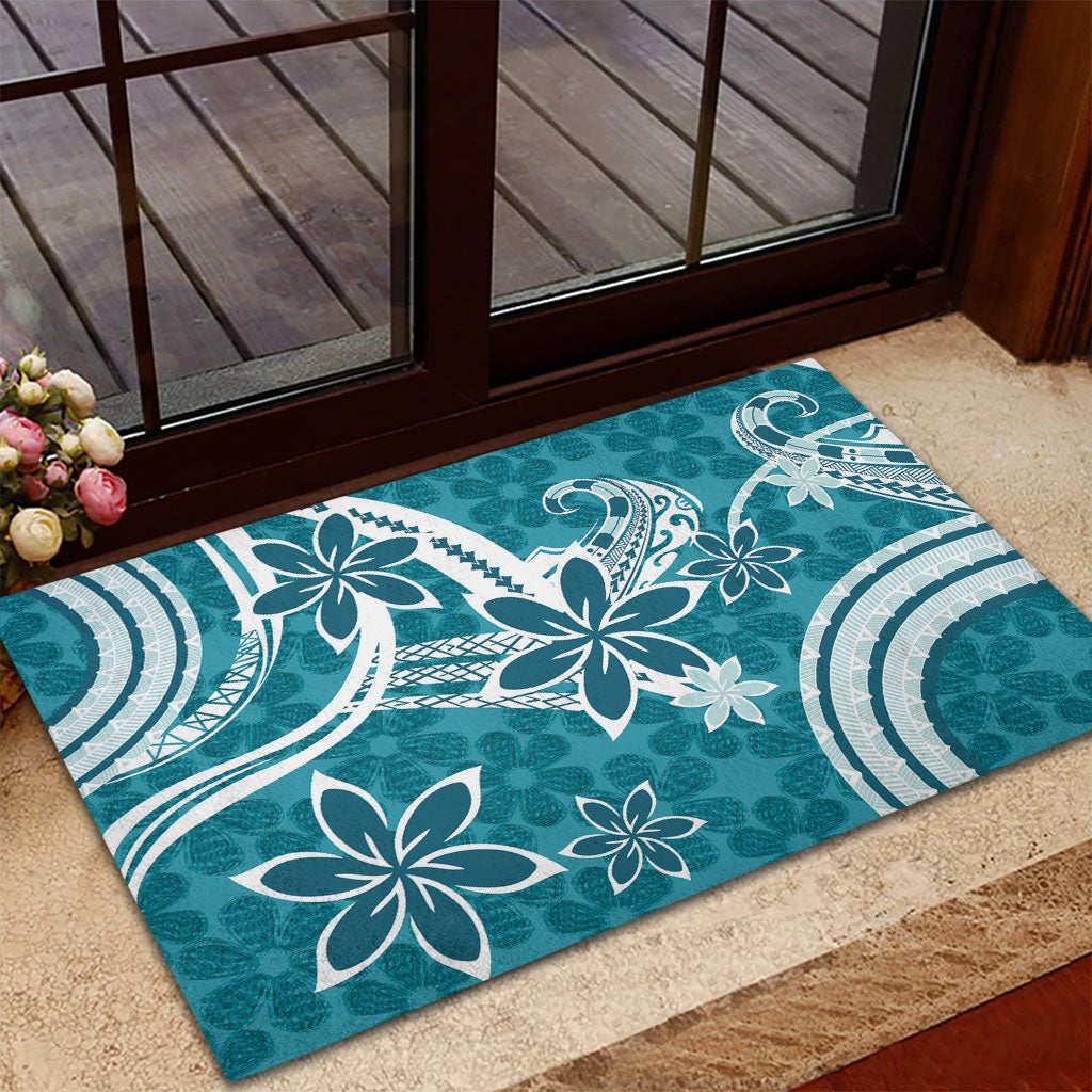 Hawaii Pupuala Plumeria Teal Rubber Doormat Polynesian Pattern LT01 - Polynesian Pride
