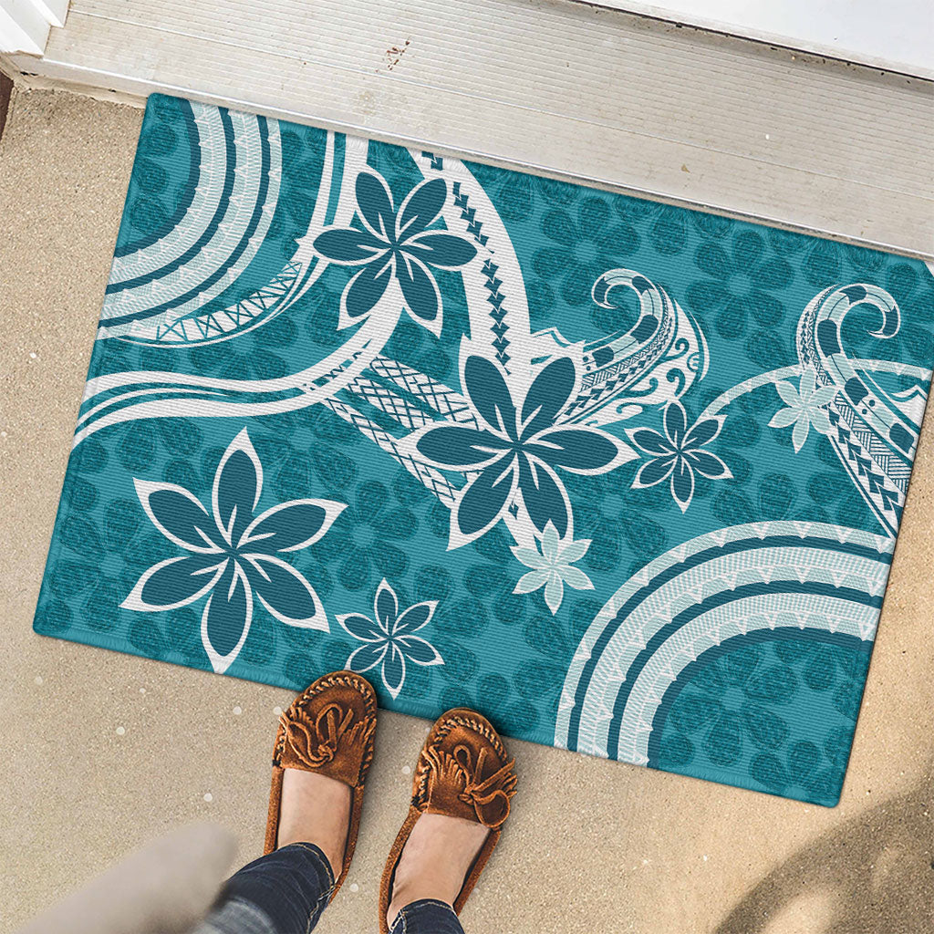 Hawaii Pupuala Plumeria Teal Rubber Doormat Polynesian Pattern LT01 - Polynesian Pride