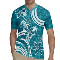 Hawaii Pupuala Plumeria Teal Rugby Jersey Polynesian Pattern LT01 - Polynesian Pride