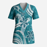 Hawaii Pupuala Plumeria Teal Scrub Top Polynesian Pattern LT01 Adult Teal - Polynesian Pride