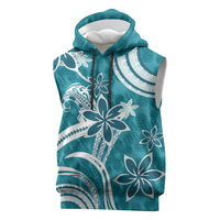 Hawaii Pupuala Plumeria Teal Sleeveless Hoodie Polynesian Pattern LT01 Teal - Polynesian Pride