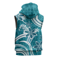 Hawaii Pupuala Plumeria Teal Sleeveless Hoodie Polynesian Pattern LT01 - Polynesian Pride