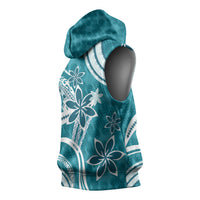 Hawaii Pupuala Plumeria Teal Sleeveless Hoodie Polynesian Pattern LT01 - Polynesian Pride