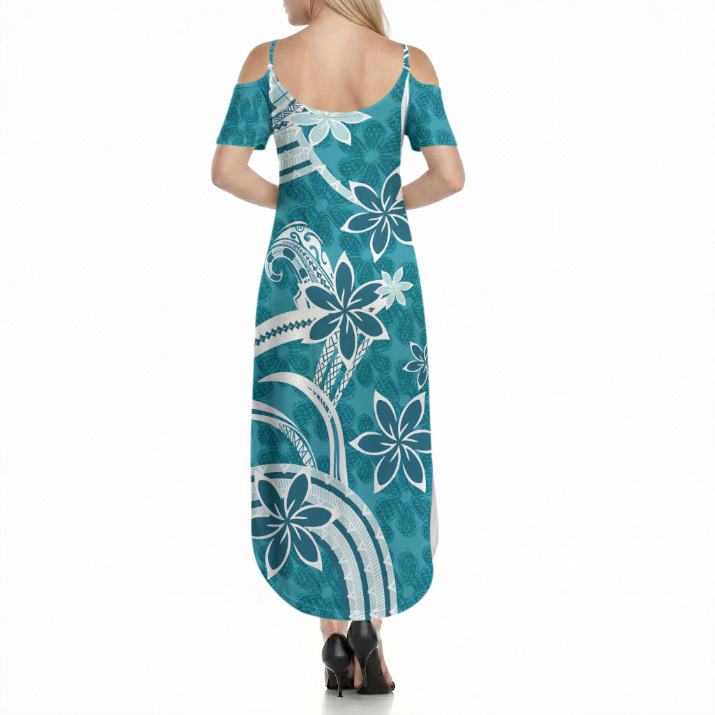 Hawaii Pupuala Plumeria Teal Summer Maxi Dress Polynesian Pattern LT01 - Polynesian Pride
