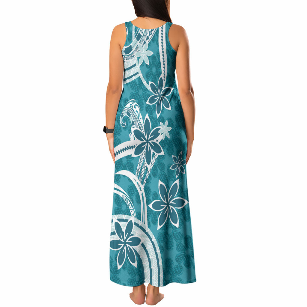 Hawaii Pupuala Plumeria Teal Tank Maxi Dress Polynesian Pattern LT01 - Polynesian Pride