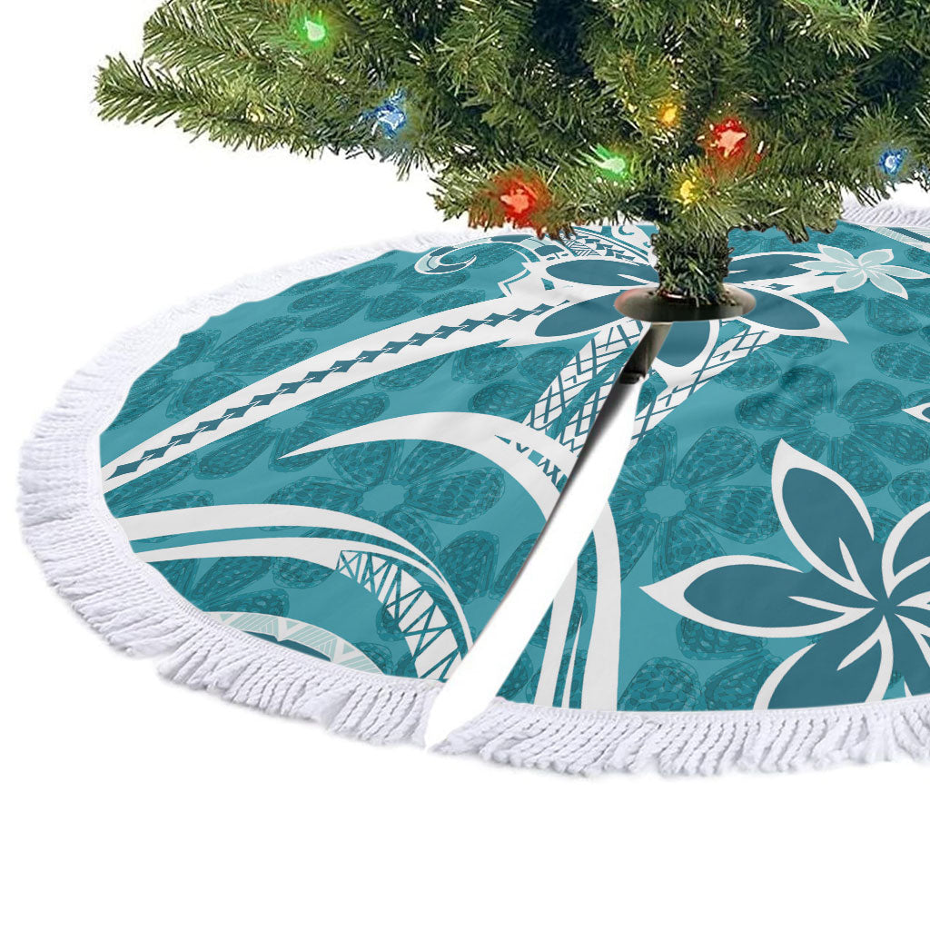 Hawaii Pupuala Plumeria Teal Tree Skirt Polynesian Pattern LT01 - Polynesian Pride