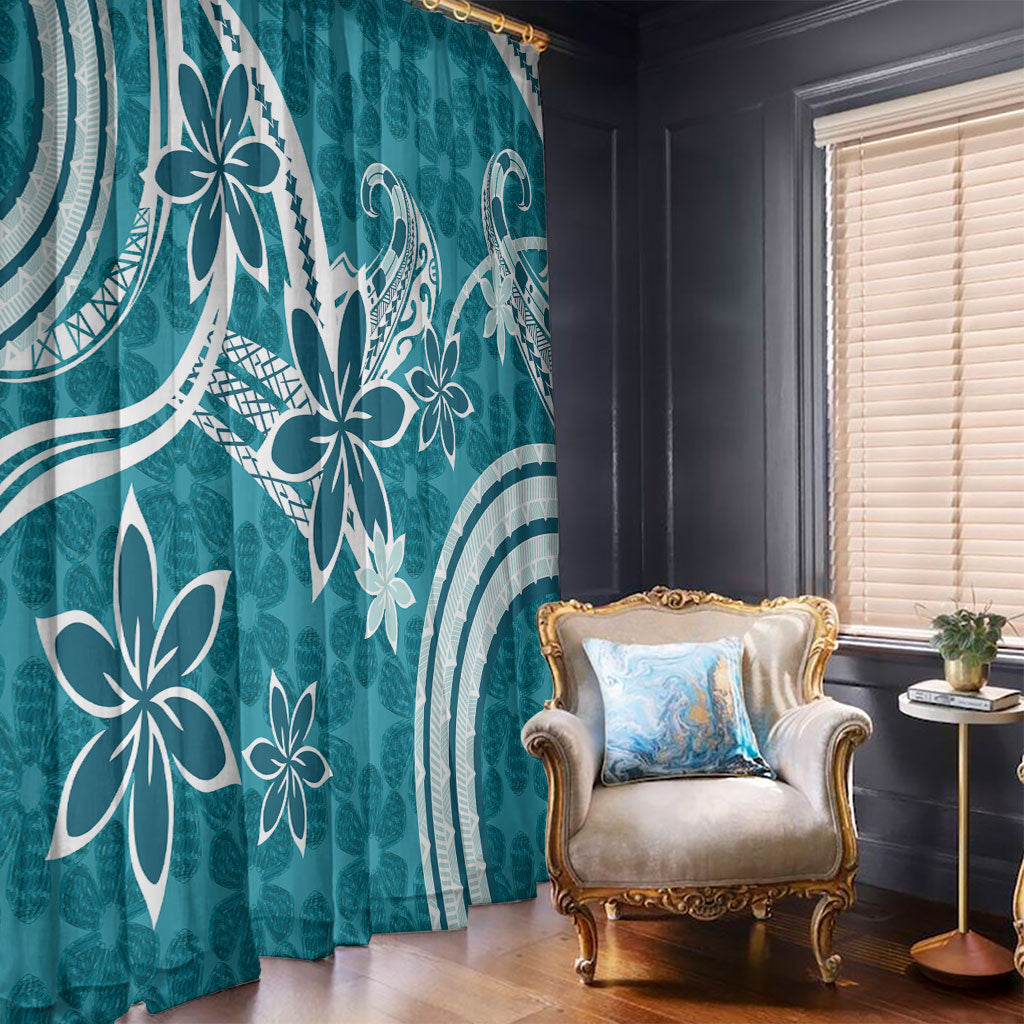 Hawaii Pupuala Plumeria Teal Window Curtain Polynesian Pattern LT01 - Polynesian Pride