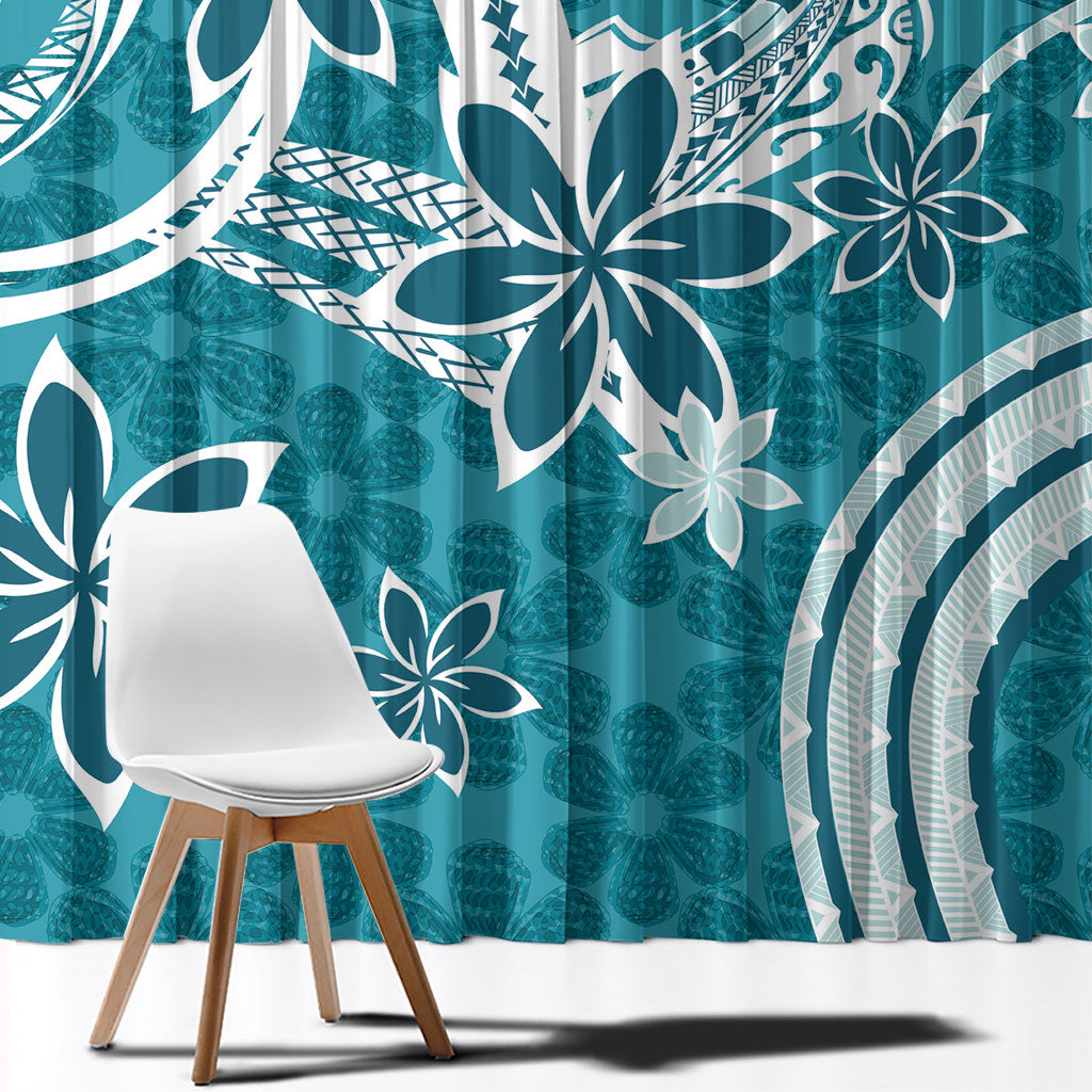 Hawaii Pupuala Plumeria Teal Window Curtain Polynesian Pattern LT01 - Polynesian Pride