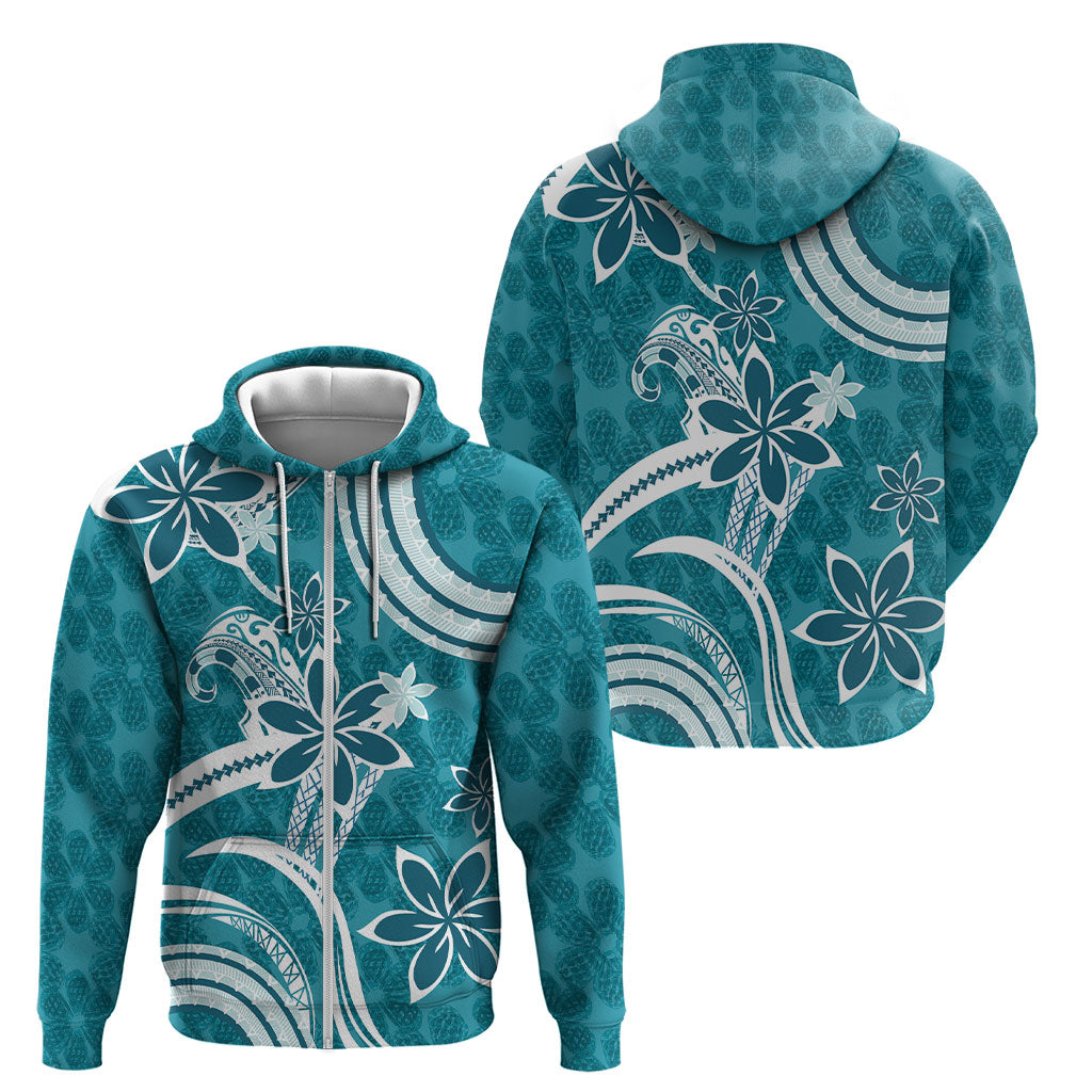 Hawaii Pupuala Plumeria Teal Zip Hoodie Polynesian Pattern LT01 - Polynesian Pride