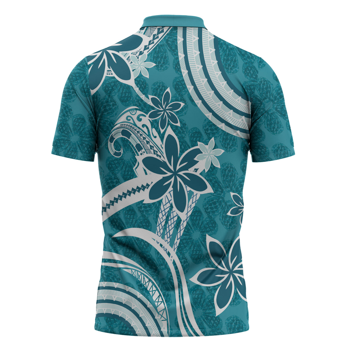 Hawaii Pupuala Plumeria Teal Zipper Polo Shirt Polynesian Pattern LT01 - Polynesian Pride